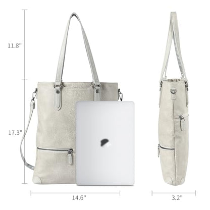 Lassviin Laptop Tote Bag, Leather Work Tote for Computer Bag Waterproof Lightweight Shoulder Bag Purse Handbag Crossbody Bag - color: White / White - Large