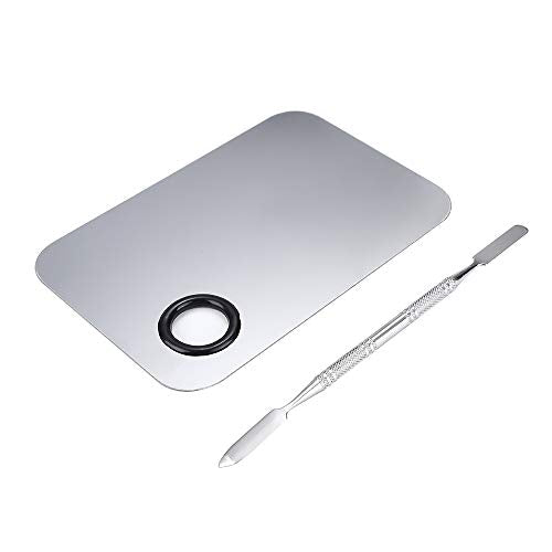 Stainless Steel Cosmetic Makeup Palette, Professional Cosmetic Mixing Makeup Palette Spatula Makeup Artist Tool, Beauty Salon Color Cream Mixing Palette With A Spatula Makeup Nail Art Palette - size: 2 Piece Set