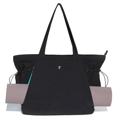 ESVAN Yoga Tote Bag for Women Shoulder Bags Drawstring for Office Workout Travel Carryall Pilates Gym and Beach - color: Black