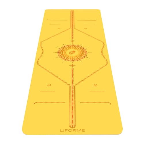Liforme Printed Yoga Mat - Patented Alignment Design, Ultimate Grip - color: Radiant Sun - Yellow