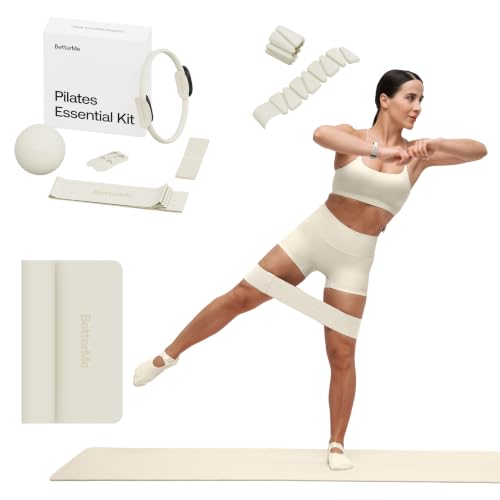 BetterMe Pilates Essential Kit with Pro Yoga Mat and Adjustable Weight Bands - Pilates Ring, Resistance Bands, Pilates Ball, Grip Socks, Non-Slip Yoga Mat, Ankle Weights & Wrist Weights
