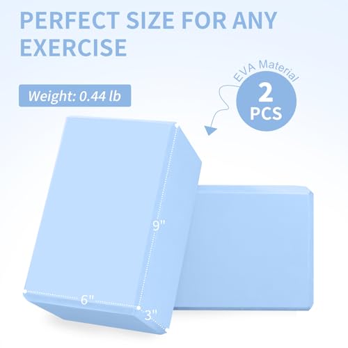 Yoga Blocks, Non Slip Yoga Bricks, Portable & Lightweight - color: 2 Pack-Light Blue-9x6x3in, size: 9x6x3 IN