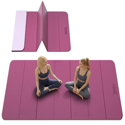 HAHE Extra Wide Folding Exercise Mat 75"x40"x0.4" TPE Fitness Mat - color: Deep Pink & Light Pink