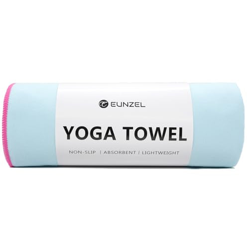Eunzel Hot Yoga Mat Towel, Ultra-Absorbent Microfiber 72" x 26.5" | Ultra Absorbent Microfiber, Soft Touch Fabric, Quick Dry, Hot Yoga & Pilates, Machine Washable - color: Blue/ Pink