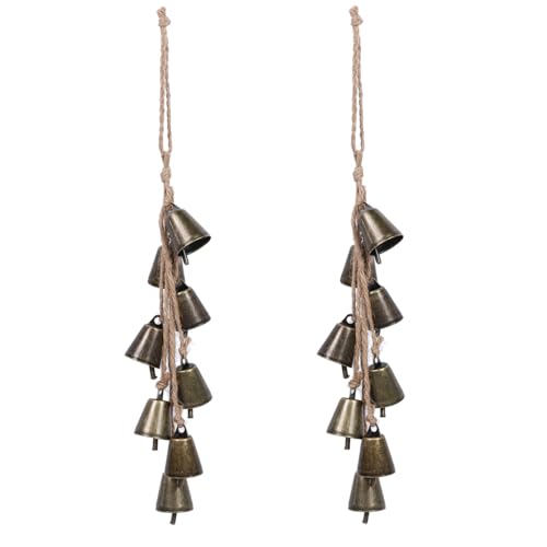 2 Pieces Witch Bells for Door Knob for Protection Handmade Witchcraf Door Hanging Bell Rustic Witch Wind Chimes for Boho Home Room Decor (Rustic) - color: Rustic
