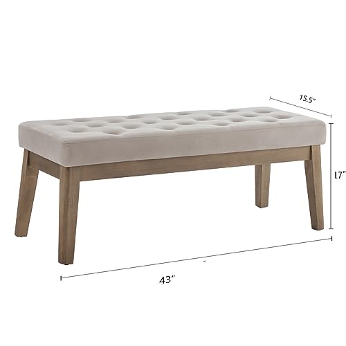 24KF Velvet Upholstered Buttons Tufted Entryway Bench with Solid Wood Leg,Bed Bench Ottoman with Padded Seat,5034-Taupe - color: Light Taupe, size: 15.5"D x 43"W x 17"H