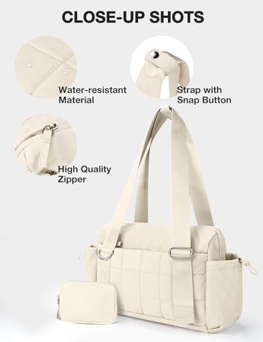 Mini Gym Bag for Women Puffy Bag, Small Gym Bag with Coin Wallet, Lightweight Gym Tote Bag for Fitness, Work, Travel, Daily Commute,Beige - color: Beige