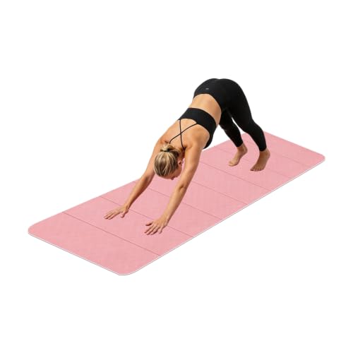 Yoga Mat, Foldable Exercise Mat, Portable FitnessMat, Thickened TPEmat for Yoga, Pilates, Stretching, Non Slip Cushion with 8mm Thick, Compact Design, 72x31 Inch - color: Pink
