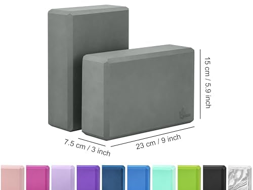 EXERZ Yoga Blocks 2 pack, Gym Blocks, Exercise Workout Fitness Bricks, Pilates Stretch Handstand Non-Slip - color: Grey