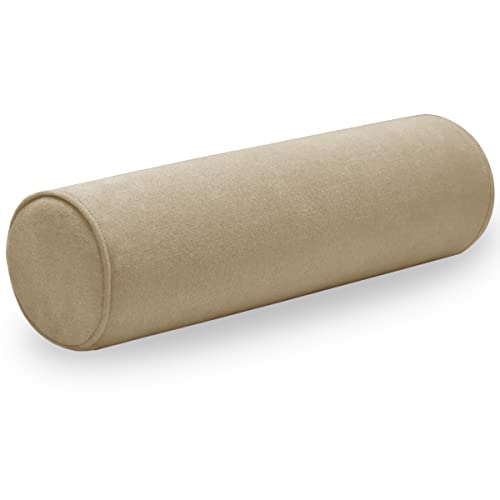 Cylinder Round Memory Foam Support Pillows Cervical Neck Roll Pillow with Pillowcase Soft, Comfortable and Breathable for Sleeping, Chair, Car, Sofa，Travel Light coffee-24X6 - color: Light Coffee, size: 24x6