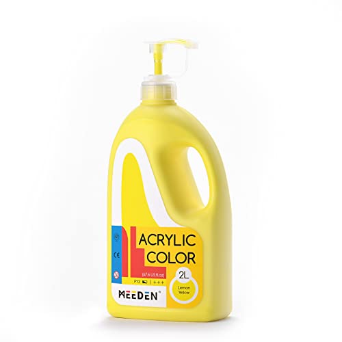 MEEDEN Lemon Yellow Acrylic Paint with Pump Lid, 1/2 Gallon (2L /67.6 oz.) Heavy-Body Non-Toxic Rich Pigment Color, Perfect for Art Class, Wall Painting, Painting Party & Creative DIY - color: Lemon Yellow