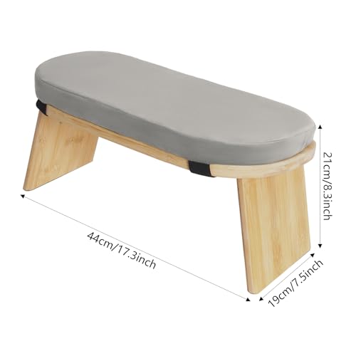 Meditation Bench Foldable & Ergonomic, Kneeling Meditation Stool with 5° Forward Tilt & 400lbs Capacity, Bamboo Meditation Stool with Detachable Velvet Cushion forYoga Prayer (Gray) - color: Grey