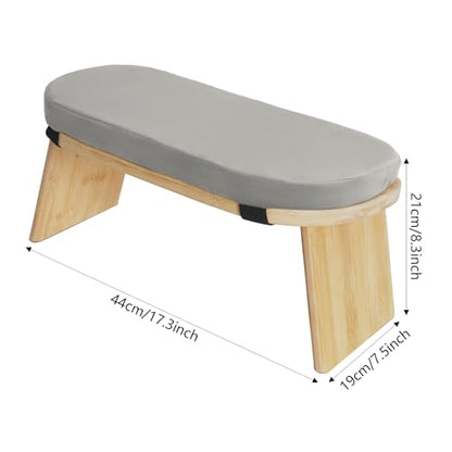 Meditation Bench Foldable & Ergonomic, Kneeling Meditation Stool with 5° Forward Tilt & 400lbs Capacity, Bamboo Meditation Stool with Detachable Velvet Cushion forYoga Prayer (Gray) - color: Grey
