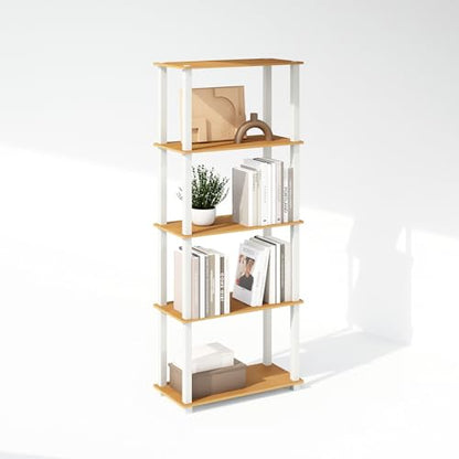 Furinno Turn-S-Tube 보관 선반 2개 세트, 3단 책장, 코너 선반, 도구가 필요 없는 오픈 선반, 사각형 튜브, 정리 및 보관용, 거실, 차고, 홈 오피스, 너도밤나무 - color: 너도밤나무/화이트, size: 2-Pack, 3-Tier Square Tube