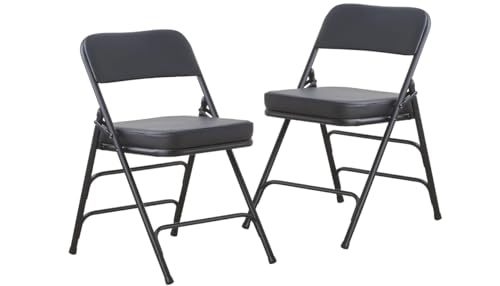 Padded Folding Chair Indoor Metal Foldable Chair Black- 2 Pack - color: Black-2pcs