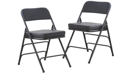 Padded Folding Chair Indoor Metal Foldable Chair Black- 2 Pack - color: Black-2pcs