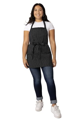 Chef Works Unisex Three Pocket Apron - color: Black White Pinstripe