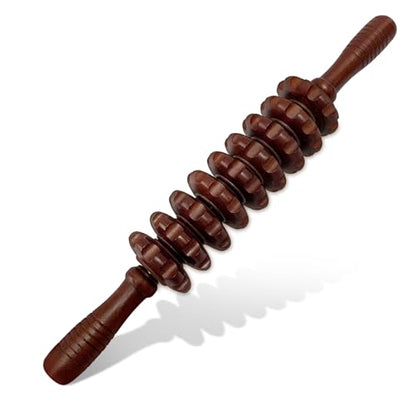 Wood Therapy Massage Roller Stick for Muscle Relief & Cellulite Reduction - color: Coffee