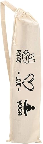 Mayatra's Organic Large Yoga Mat Tote Bag Cover -100% Cotton Lightweight,Washable Yoga Dust Bag With Adjustable Strap Unisex - color: Peace