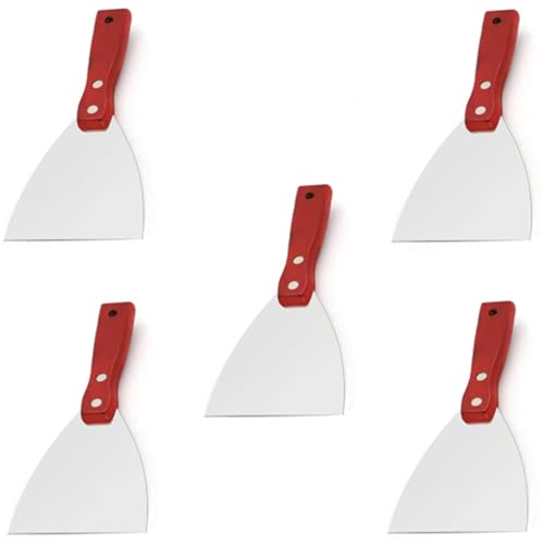 5Pcs 4" Putty Knife Scrapers Stainless steel spatula Tool set，with a comfortable wooden handle，for Scrapering,Drywall Repairs and Spreading，Taping Drywall Wall Painting (4" - 5Pcs) - color: 4" - 5pcs