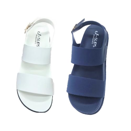 J-Slips Classy Sandals for Women - Comfortable Summer Sandals with Adjustable Buckle, Sandalias - color: White, size: 7 Women/5.5 Men
