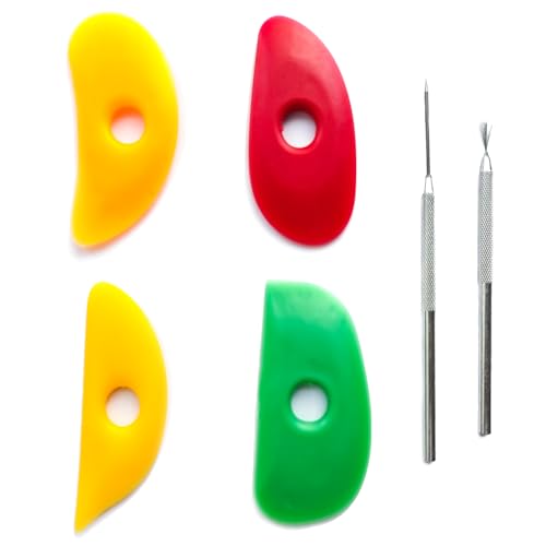 4 PCS Silicone Pottery Ribs & 2 PCS Clay Tools, Flexible Clay Shaping Tools for Wheel Trimming, Throwing,Sculpting & Ceramics Art, Multi Styles for DIY Smooths Shapes Pottery Tool Sets