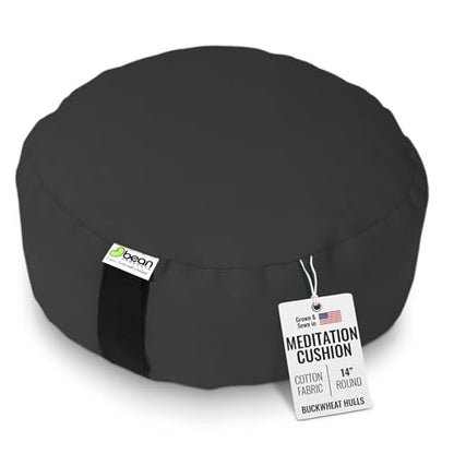 Bean Products Round Zafu Meditation Cushion, Yoga Pillow 14" Dia - Black | Heavy Weight Washable Cotton Cover - Buckwheat Hull Filled Inner liner - Zen Floor Sitting Cushion - 14" Diameter - color: Black, size: Round - 14"