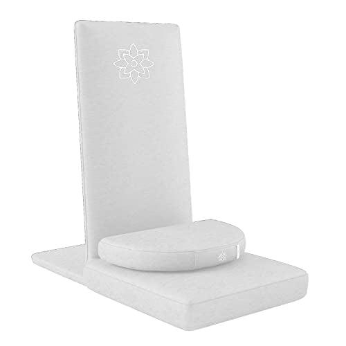 Mindful Modern Folding Pro Meditation Chair - Adjustable Meditation Seat with Back Support and Half Moon Buckwheat Meditation Cushion - Comfortable Mindfulness Living Room Floor Chair - color: Classic White