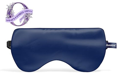 ASUTRA Navy Silk Eye Pillow and Plush Gray Weighted Neck Wrap Bundle Set, 2 | Products - Weighted Eye Mask Filled w/Lavender & Flax Seeds, Hands-Free Microwaveable Heat Pad and Cooling Neck Wrap - color: Navy Eye Pillow and Neck Wrap Bundle