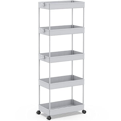 SPACEKEEPER 5 Tier Storage Rolling Cart, Bathroom Cart with Wheels, Gray - color: Grey, size: 5 Tier
