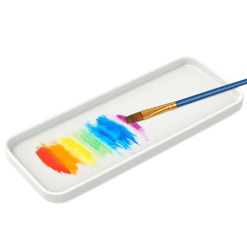 White Ceramic Paint Palettes Tray 9.4" x 3.8", Square Porcelain Large Mixing Area Palette, Artist Watercolor Tray for Gouache, Tempera, Acrylic, Oil Painting