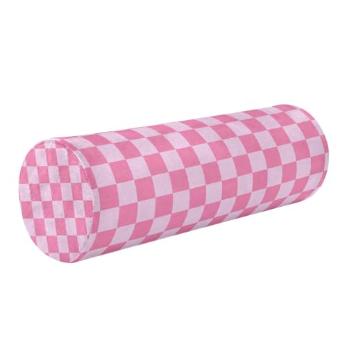 Checkered Pink Neck Roll Pillow Bolster Round Health Memory Foam Long Cervical Cylinder Pillows with Removable Washable Cover for Body Bed Legs Back Yoga - color: Checkered Pink