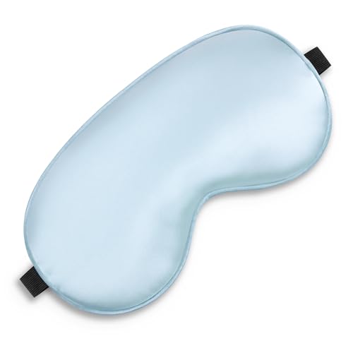 Silk Sleep Mask, Blackout Eye Mask for Sleeping with Adjustable Strap | Light-blocking Blindfold for Men & Women Pressure-Free, Soft Eye Cover Eyeshade for Side Sleeper, Travel Naps (Light Blue) - color: Light Blue