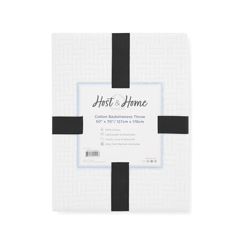 Arkwright Basket Weave Throw Blanket - 100% Ringspun Cotton All Season Throws, Luxury Hotel Quality, Soft on Skin, Breathable, 300 GSM for Bed, Sofa, and Chair, 50 X 70 in, White - color: Bright White, size: Throw (50x70)