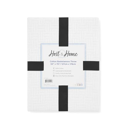 Arkwright Basket Weave Throw Blanket - 100% Ringspun Cotton All Season Throws, Luxury Hotel Quality, Soft on Skin, Breathable, 300 GSM for Bed, Sofa, and Chair, 50 X 70 in, White - color: Bright White, size: Throw (50x70)