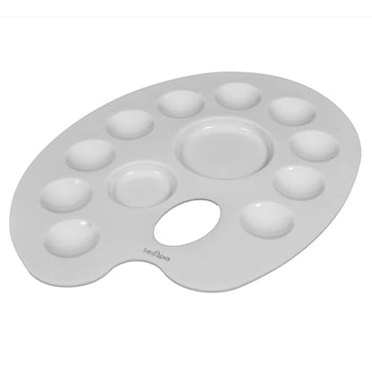 Zahepa Oval Paint Tray Palette with Thumb Hole, 12 Compartments, Watercolor | Durable Lightweight Plastic Art Supplies For Acrylic, Oil, And Mixing Paints, Reusable And Stackable For School Or Studio Use - style: Oval - 12 Compartments