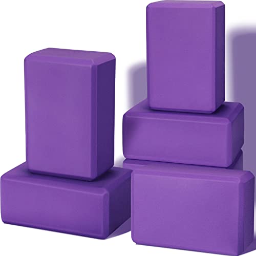 Wettarn 6 Pack Yoga Blocks 9 x 6 x 4 Inch EVA Foam, Lightweight | Non Slip, Yoga Props Accessories for Pilates, Stretching and Meditation - color: Purple