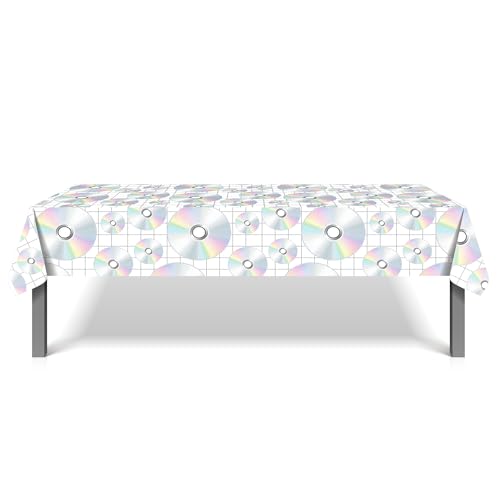 1Pc CD Disc Party Plastic Tablecloth 54 x 87 Inch Long Table Cover, CD Disc Music Party Tablecover for Music Festival Theme Kids Baby Shower Birthday Dinner Picnic Kitchen Event - color: CD Disc