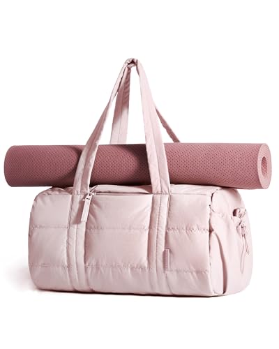 BAGSMART Reiki Gym Bag for Women Puffy Yoga Mat Travel Weekender Duffle Bag - color: Pink, size: Large