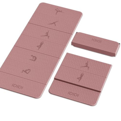 Foldable Yoga Mat Extra Thick 0.32"(8mm) | Folding Exercise Mat,Odorless POE, Non-Slip Grip, No-Curl Edges, Great for Yoga, Pilates & Home Workouts - color: Deep Pink-Pattern