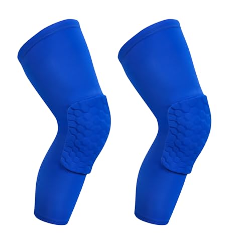 SUJAYU 2 Pack Basketball Knee Pads Sleeves, Honeycomb Anti Collision Knee Pads Leg Compression Sleeves, Outdoor Sports Sleeves for Skating Wrestling Soccer Football Volleyball (Blue, Large) - color: Blue, size: Large