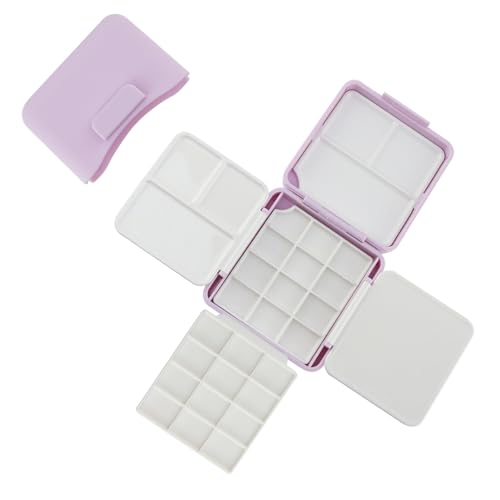 Bitray Mini Watercolor Palette Travel Pocket Watercolor Paint Set - Purple | 24-Well Empty Watercolor Palette, Plastic, Portable, Lightweight, Snap Closure, Mixing Area, Paint Storage, for Acrylic, 1Pcs