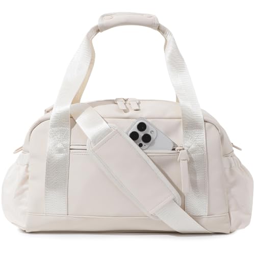 Bucosd Small Gym Bag for Women, Mini Crossbody Gym Duffle Bag with Wet Compartment, Carry on Gym Tote Bag for Workout Dance Sport Travel (Medium-Beige) - color: Medium-Beige, size: Medium