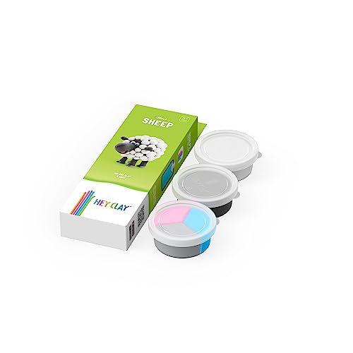 Hey Clay Animals - Claymate Sheep - Colorful Modeling Air Dry Clay for Kids 3+ - Air-Drying Clay Kit 3 Cans with Fun Interactive App - color: Sheep