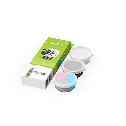 Hey Clay Animals - Claymate Sheep - Colorful Modeling Air Dry Clay for Kids 3+ - Air-Drying Clay Kit 3 Cans with Fun Interactive App - color: Sheep