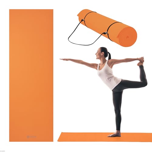 Gaiam Essentials 1/4" Thin (6mm) Yoga & Pilates, Fitness & Exercise Mat with Easy-Cinch Carrier Strap Cusion Support For Fitness and Gym Workouts - color: Orange