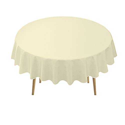 Ivory Plastic Tablecloths 2 Pack Cream Disposable Table Covers 84 Inch Circle Bridal Shower Party Tablecovers PEVA Beige Table Cloths for BBQ Picnic Birthday Wedding Parties 6 ft Round Table Use - color: D01 Ivory