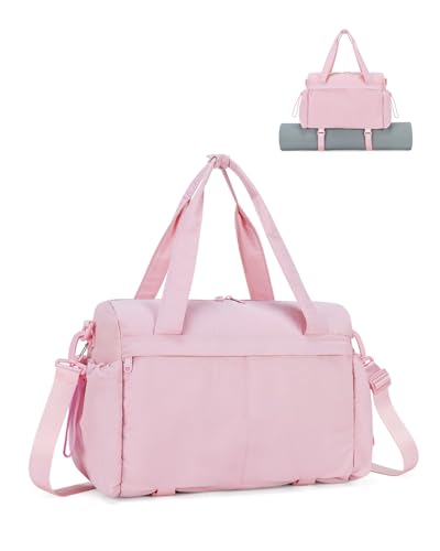 Small Gym Bag, Mini Gym Bag with Yoga Mat Holder & Wet Compartment, Pink - color: Puffer Pink