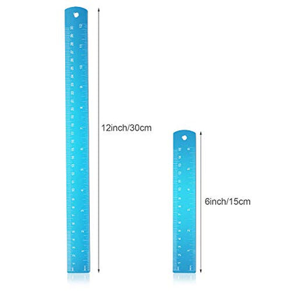 Stainless Steel Ruler and Metal Rule Kit with Conversion Table (Blue, 12 Inch, 6 Inch)