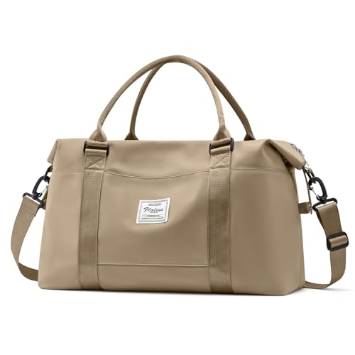 Travel Duffel Bags for Women Mens Waterproof Weekender Carry on Bag Sports Gym Bag Travel Tote Bags with Wet Pocket Overnight Bag Workout Duffel Bags with Trolley Sleeve Khaki - color: F8-Khaki